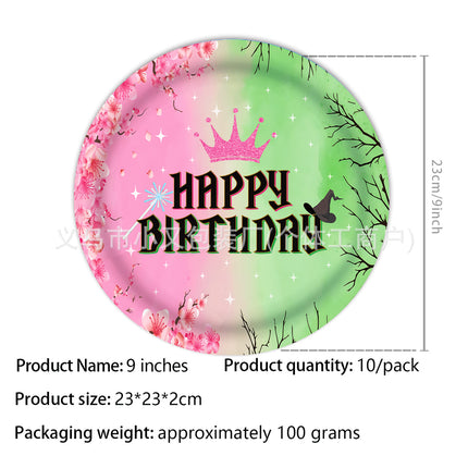 Edge Wipe Pink Green Magic Wicked Witch Theme Holiday Party Decoration Disposable Paper Tray Paper Cup Paper Towel Tablecloth suit