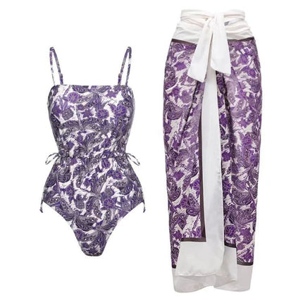 2023 European and American Conjoined Conservative Belly-Covering Beach Hot Spring Swimsuit Two-Piece French Retro Conjoined Bikini