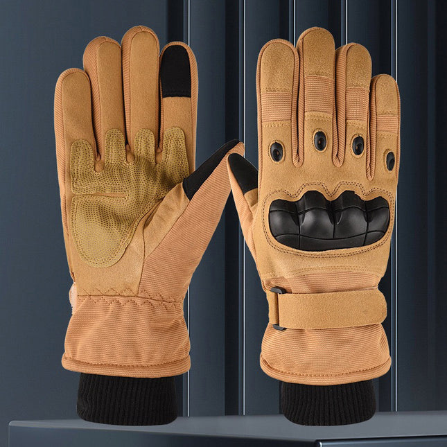 Winter Warm Tactical Gloves Men's Soft Rubber Shell Protective Plus Velvet Full-Finger Touch Screen Outdoor Cycling Cold-Proof Gloves