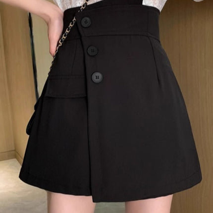 2024 Spring New High Waist A- line Shorts Design Sense Pants Fashion Korean Style Slim Black Wide Leg Casual Pants