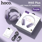 Replaceable fabric earmuffs [bluetooth 5.4] / W65 plus purple [anc noise reduction]