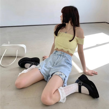 Blue Ripped Denim Shorts Women's Summer Hot Girl Trendy ins2025 New High Waist A- line Wide Leg Hot Pants