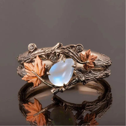 European and American Cross-Border Fashion Design Ins Style Retro Ancient Golden Branches Maple Leaf Ring Women's Niche High-End Index Finger Ring