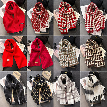Scarf Women's Winter 2024 New Cashmere Knitted Thickened Scarf Ankora Red White Warm Student Wholesale