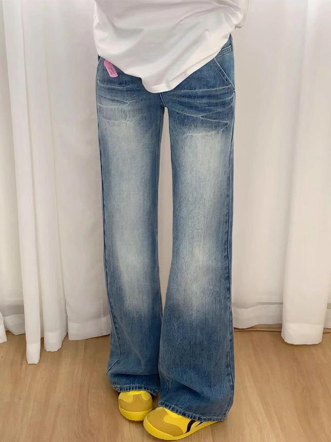 American Retro Flared Jeans for Women, Autumn New Style, Plus-Size, Pear-Shaped Figure, High-Waisted, Slimming Straight-Leg Pants