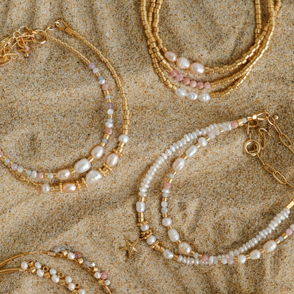 Ins Hand-Woven Natural Freshwater Pearl Bracelet Baroque Pearl Beaded Ring Set Color-Preserving Jewelry for Women