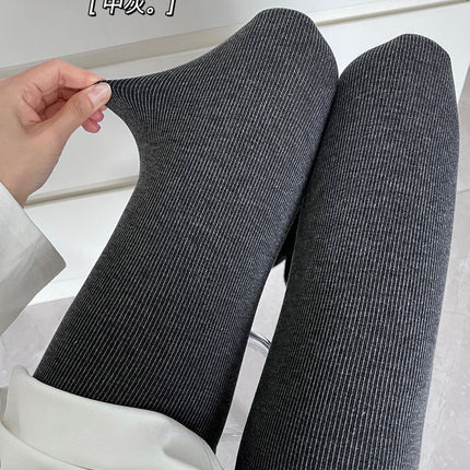 Cotton Vertical Stripe Micro-Pressure Leggings Anti-Pilling Versatile Slimming Tummy Control Butt-Lifting High-Elasticity Outerwear Sports One-Piece Pants for Women