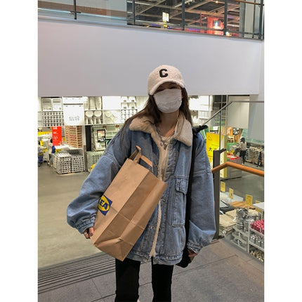 Women's Denim Jacket with Faux Rabbit Fur Lining, 2025 Winter New Korean Style, Loose Ins Street Fashion Cotton Coat Trendy Top