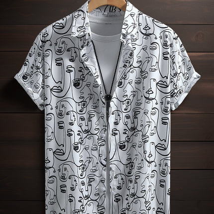 Men's Short-sleeved Shirt Figure Line Printing Foreign Trade Men's Casual Fashion Weiyi Holiday Summer 2025 New