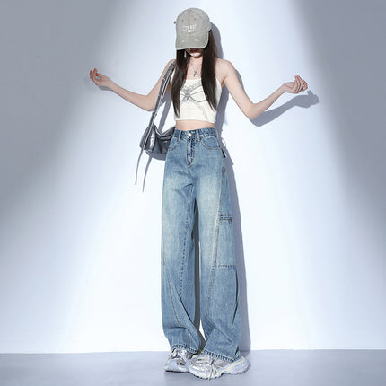 American Work Jeans Women's 2025 Spring New Straight Loose High Waist Slimming Casual Wide Leg Pants