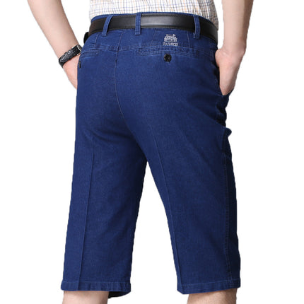 Middle-aged Men's Cropped Pants Loose Stretch Over-the-knee Shorts Summer Ultra-thin Business Jeans for Middle-aged and Elderly Dads
