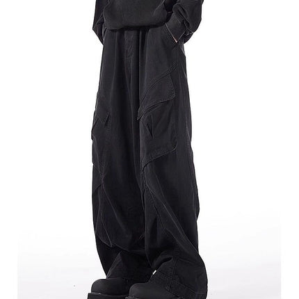 [Washed cotton button row door wrapping] American retro brown wide leg overalls design loose casual straight