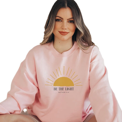 Amazon Large Size Pink Fleece Sweatshirt Women's Be the Light Sweatshirt Round Neck Women's Plus Velvet