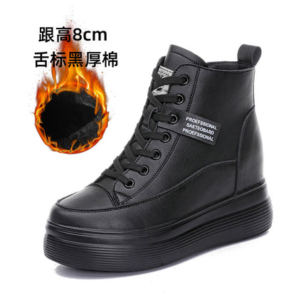 2025 Autumn and Winter Women's Shoes New Wedge-Heeled Thick-Soled Platform High-Top Shoes for Small People with Inner Heightening Casual Shoes Short Boots for Women