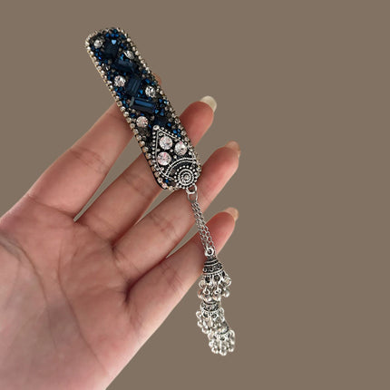 Blue Diamond Bell Tassel Hairpin Women's High-End Exquisite Hair Accessories Hairpin Ancient Style Headdress Clip Bangs Clip Bb Clip