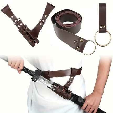 Medieval Cross Knight Sword Belt Sword Hanging Pu Leather Viking Sword Drag Gloff Belt cospaly Match