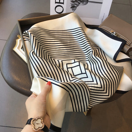 Hangzhou Silk 100 Mulberry Silk Scarf Nordic Simple Women 70cm Square Scarf Striped Silk Scarf Scarf Shawl