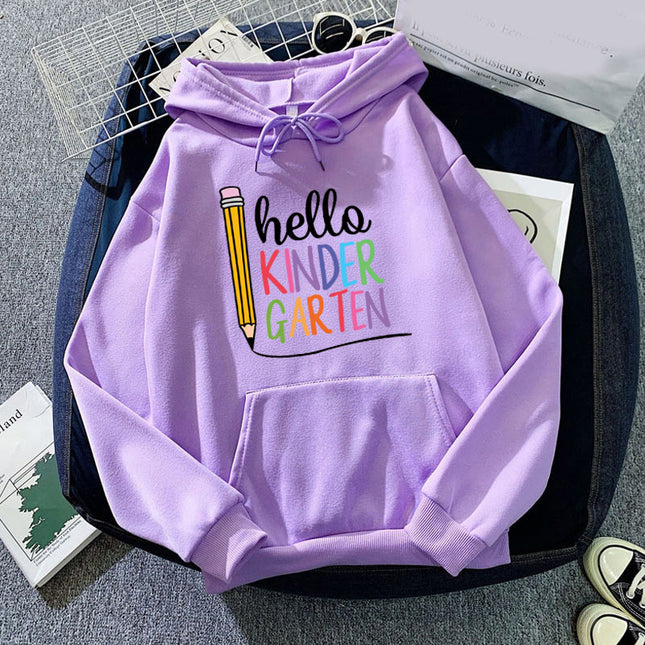 Foreign trade cross-border source Hello Kindergarten printed hooded hooded long sleeve men's and women's European size