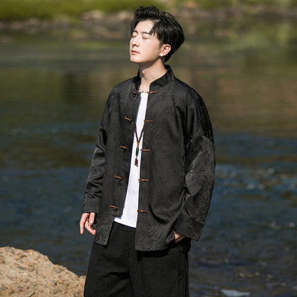 Shake fast live Tang suit shirt explosions 2025 spring and autumn men's ice silk Chinese buckle Tang suit Han suit jacket coat