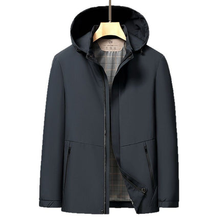 High-end Men's Spring and Autumn Coat Men's Removable Cap Middle-aged Dad's Casual All-match Jacket Hooded Loose Top