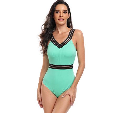 2024 New European and American Ribbon One-piece Swimsuit Women Amazon Sports Quick Dry Bikini Swimwear Bikini Wholesale