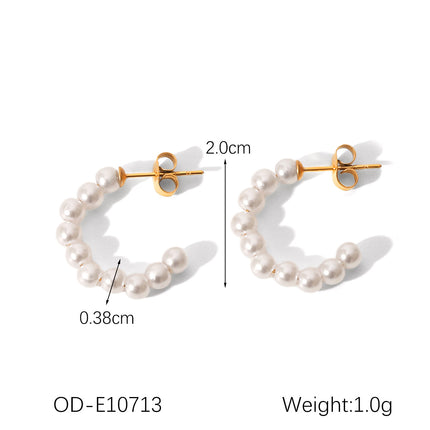 French Elegant Earrings Stainless Steel 18K Gold C-Shaped Pearl Earrings for Women Accessible Luxury High-End Spring and Summer Titanium Steel Earrings for Women