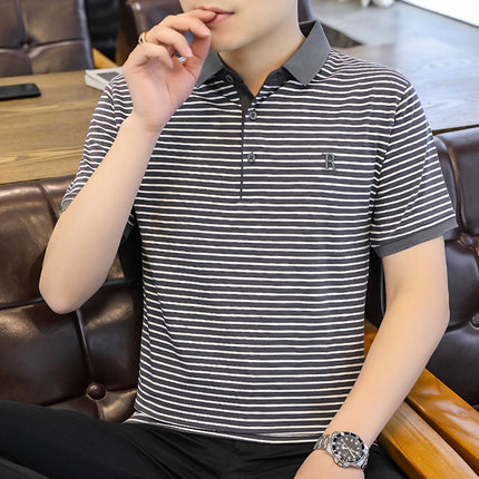 Free Shipping Amazon Cross-Border Summer Men's Striped Short-Sleeve Polo Shirt Large Size Casual Trendy Brand T-Shirt