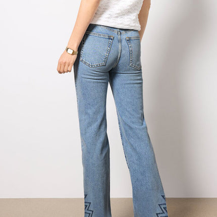 Guangzhou Foreign Trade Tiktok Pop In-Stock Dropshipping Printed Denim Jeans for Women, Stretchy Slim Fit Flared Pants