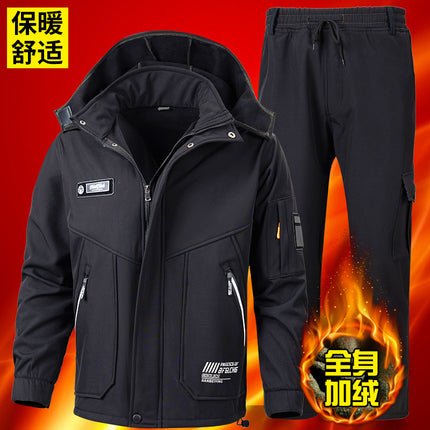 Outdoor Velvet Suit, Sports Cycling Soft Shell Training Suit, Waterproof and Windproof Casual Sports Warm Work Clothes