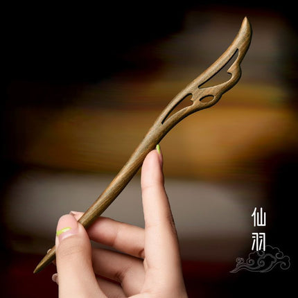 Green Sandalwood Hairpin, Ancient Style Sandalwood Hairpin, High-End New Chinoiserie Green Sandalwood Hairpin, Hairpin, Han Dynasty Hair Accessories