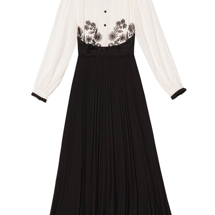 Zhili 2026 New Style Dress, Unique Design, Ruffled Collar, Beaded, Slimming, Figure-Flattering, Long Pleated Skirt
