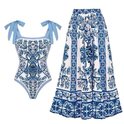 Fashion Sexy Bikini One-piece Swimsuit Women's Wrap Skirt suit European and American Foreign Trade Beach Skirt Gather Conservative Belly Cover