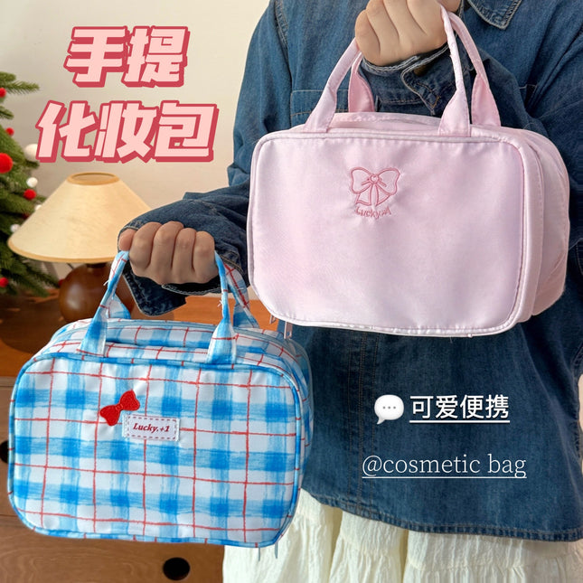 Korean-Style High-Value Three-Layer Makeup Bag, Versatile Portable Toiletry Bag with a Girly Touch, Large-Capacity Portable Travel Storage Bag