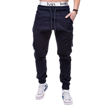 Cross-Border New European Size Men's Fashion Solid Color Side Pocket Drawstring Waistband Casual Jogger Pants New Military Green
