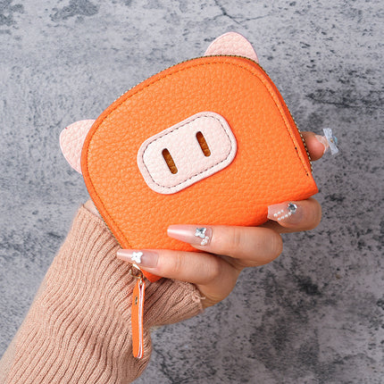 Factory new organ card bag women's lightweight student pig zipper multi-card card holder soft leather card holder coin purse