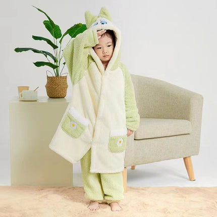 Autumn and winter coral fleece parent-child big strawberry nightgown thickened high quality couples home clothing Donald duck a generation of hair