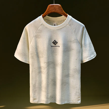 Tie-dye Printed Embroidered Short-sleeved T-shirt Men's Summer Thin Loose Half-sleeved Top Texture Towel Knitted T-shirt