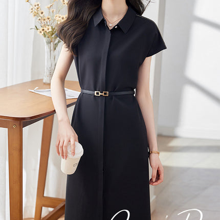 [Elegant Long Skirt] V-neck Short-sleeved dress High-end Work Clothes Mid-length Skirt Spring and Summer Business Wear Uniform