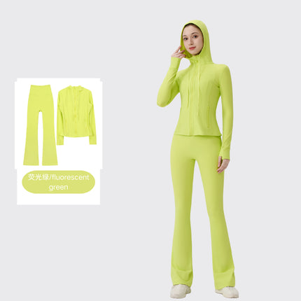 [in Stock] Ld Hooded Flared Jacket Set Top Women's Tight Elastic Fitness Sports Running Yoga Wear
