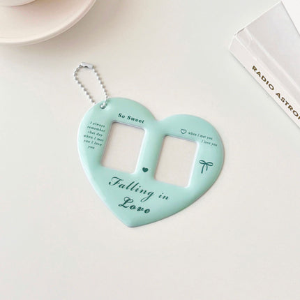 Monvkaka Dual 1inch Card Holder Double Grids Heart-Shaped Cp Card Holder Bag Hanging Id Photo Star Chasing Small Card Storage Keychain