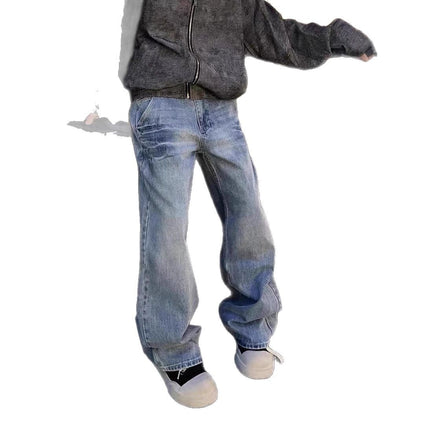 American Retro High Street Lightning Crackle Jeans Men's Vibe Design Niche Straight-Leg Casual Pants