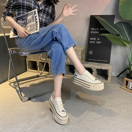 Genuine Leather White Sneakers for Women, Spring 2026, Versatile Internet Celebrity Hot Style, Sports Casual Thick-Soled Height-Increasing Sneakers, Breathable and Comfortable