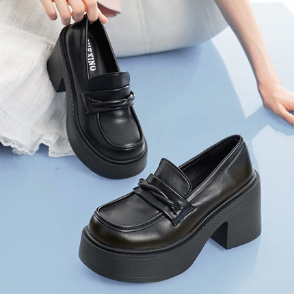 French Retro JK Single-Layer Shoes Thick Bottom Thick Heeled Black Loafers Small Leather Shoes Women's Super High Heeled 2024 Spring and Summer New Arrival