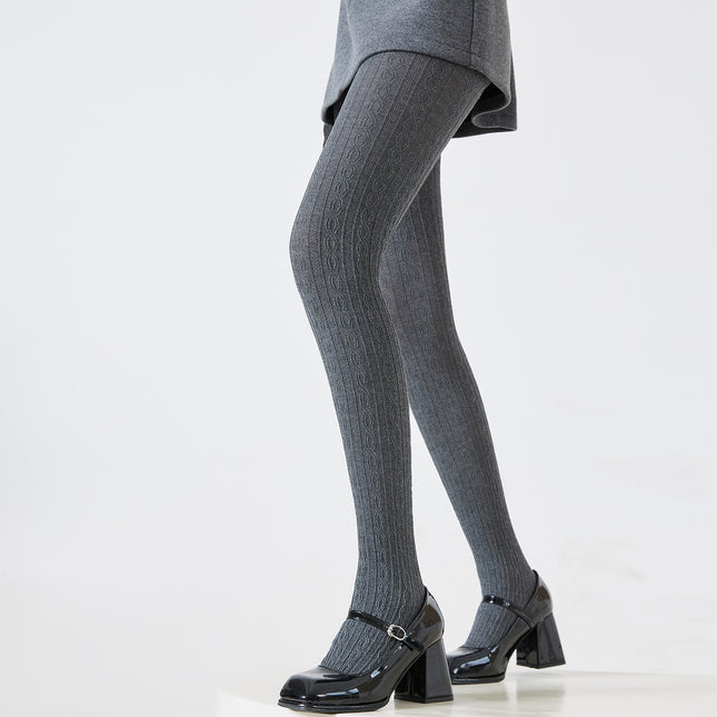 Autumn and Winter Women's Thin Retro Figure-Eight Twist Vertical Stripe Pantyhose Simple Off-White Gray Leggings New Arrival
