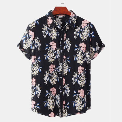 Cross-border Trade 2022 Summer New Men's Casual Shirt European Size Hawaiian Men's Floral Short-sleeved Shirt for Men