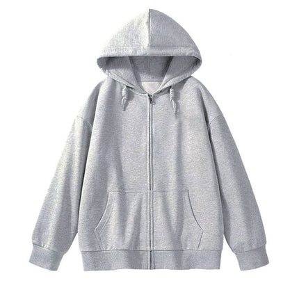 Light Version of Lazy Style New Loose Cardigan Zipper Hooded Sweatshirt Women's Top Jacket Fleece-Lined Thickeneded Blank Version Trendy