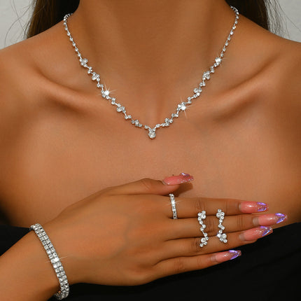Simple Exquisite Hot-selling Claw Chain Necklace Earrings Bracelet suit Three-piece Set Full Diamond Clavicle Chain Dinner Dress Accessories