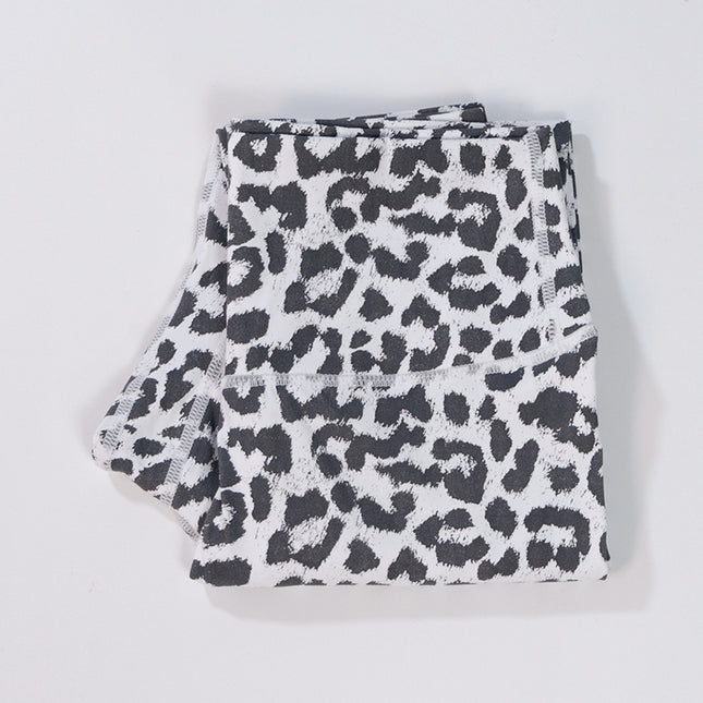 Yoga hot cross-border women's high waist belly contracting tight leopard print hip lifting fitness running sports cropped pants