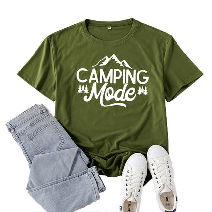 Amazon Supply Camping Mode Printed Short-Sleeved Women's Casual Summer Casual Loose Round Neck European Size