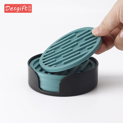 Silicone Coaster 10cm Round Heat Insulation Mat Marble Coffee Coaster Mat Anti-Perm Mat Set Storage Striped Drain